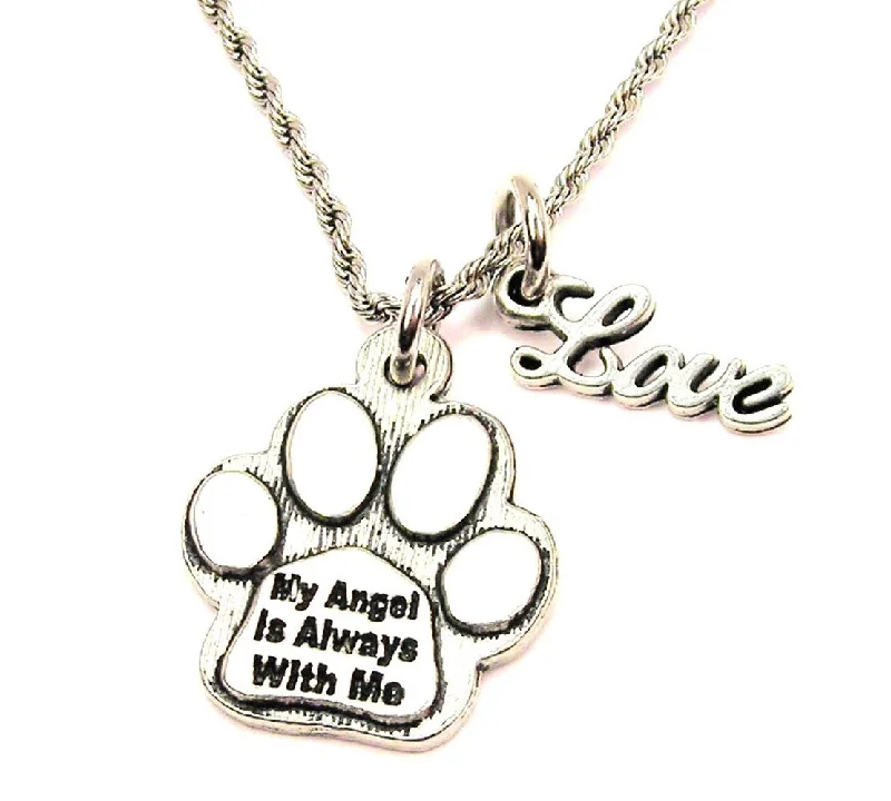 silver chain necklaces for women -My Angel Is Always With Me Paw Print 20" Chain Necklace With Cursive Love Accent