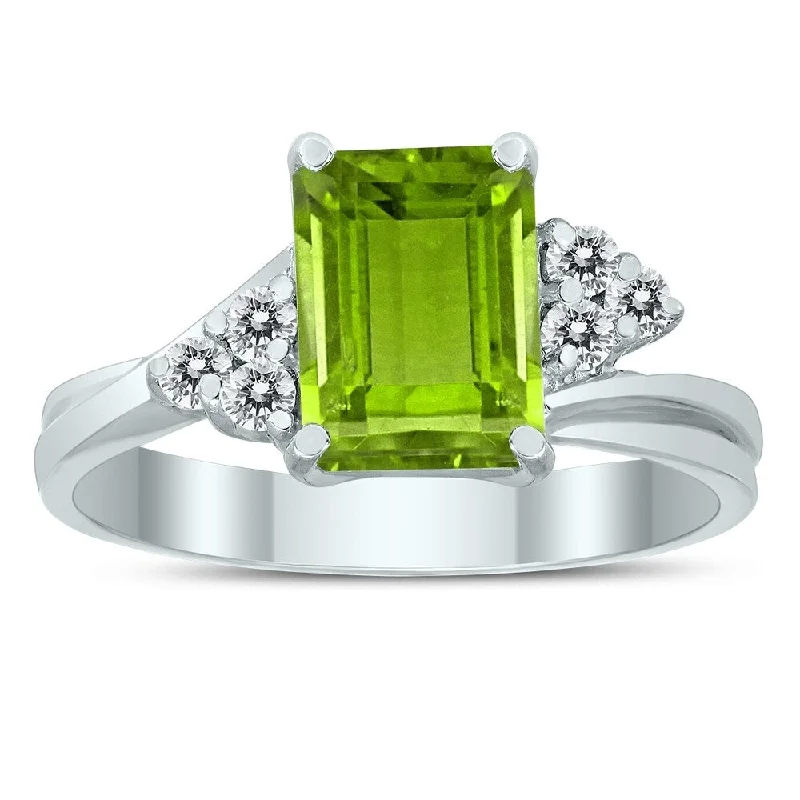 8X6MM Peridot and Diamond Twist Ring in 10K White Gold