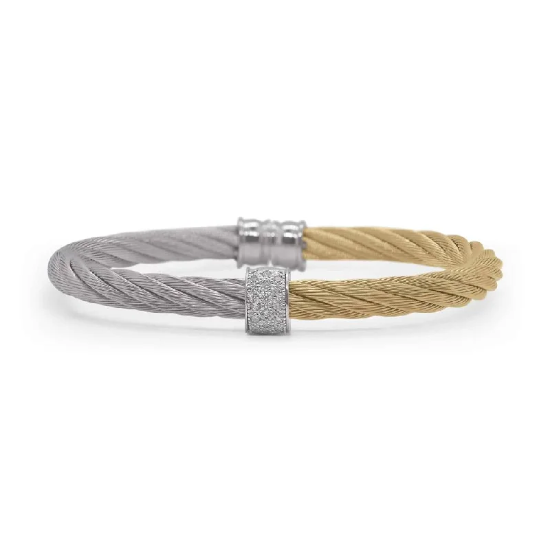 beaded bracelets for women -Alor Grey & Yellow Cable Cuff With Diamond Station