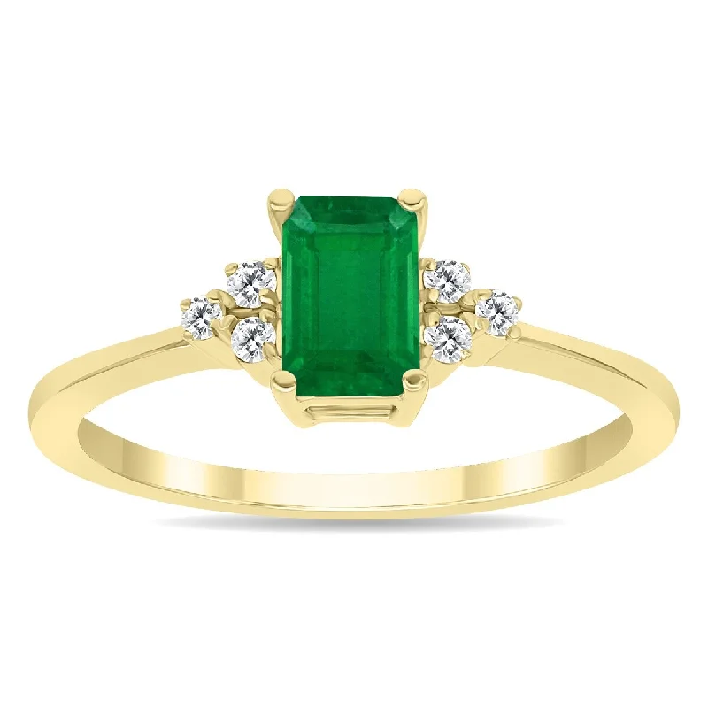 Emerald and Diamond Regal Ring in 10k Yellow Gold