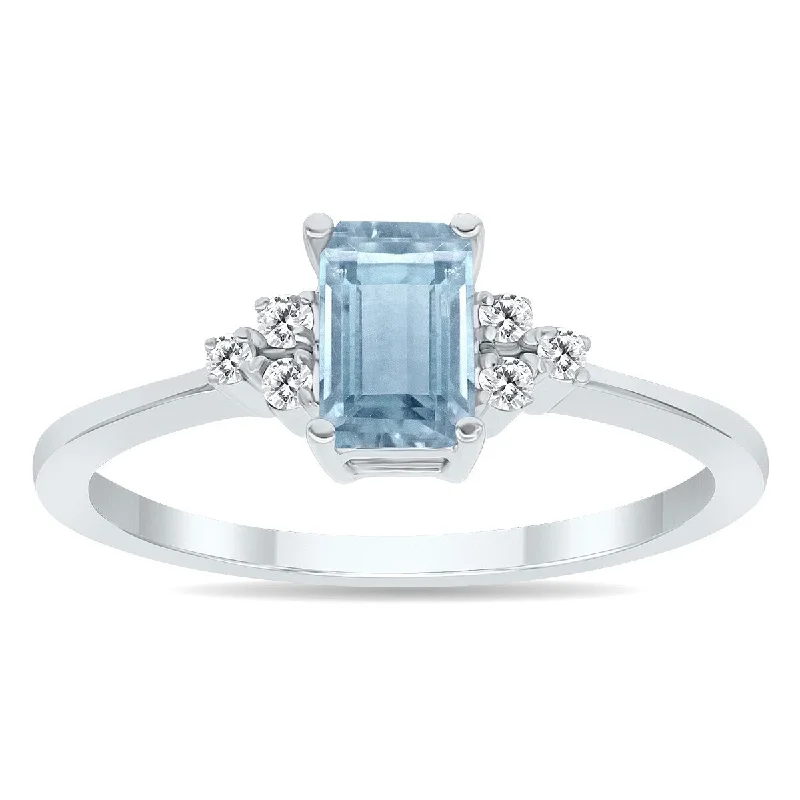 Aquamarine and Diamond Regal Ring in 10k White Gold