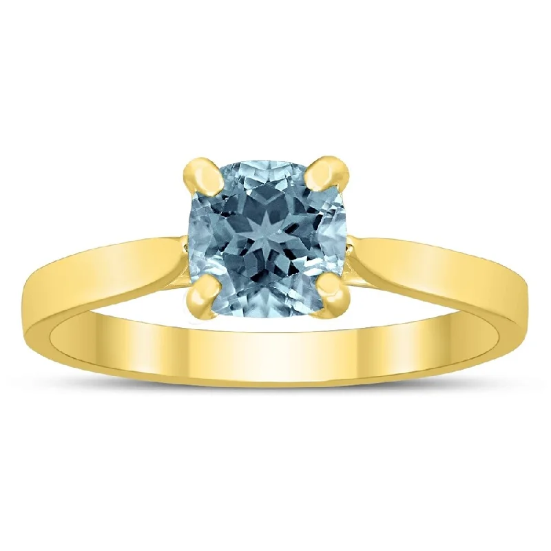 Square Princess Cut 6MM Aquamarine Solitaire Ring in 10K Yellow Gold