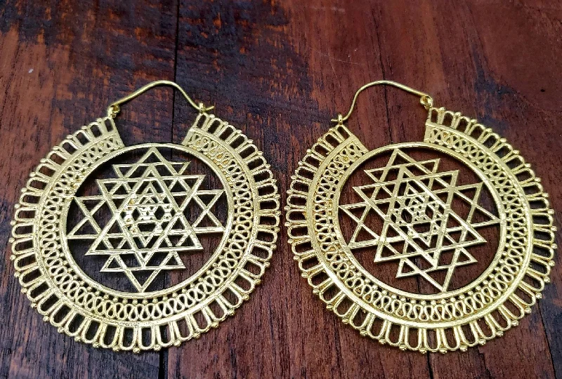 halo wedding rings for women -sterling silver earrings for women -Large Sacred Geometry Sri Yantra Earrings