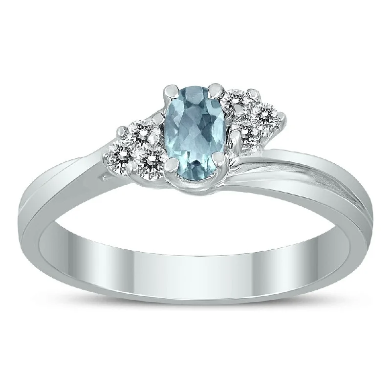 5X3MM Aquamarine and Diamond Twist Ring in 10K White Gold