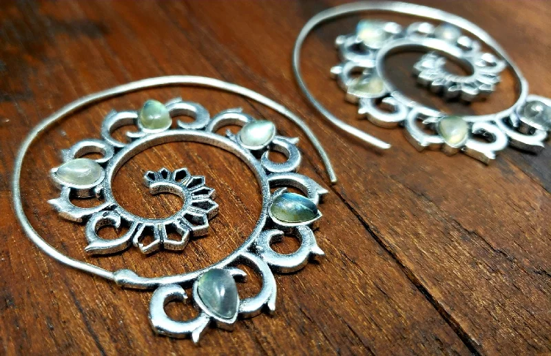 mixed metal rings for women -heart-shaped earrings for women -Labradorite Mandala Spiral Threader Earrings