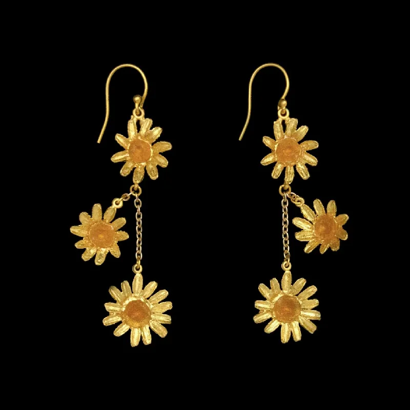 promise rings for women -crystal stud earrings for women -Yellow Butter Daisy Earrings - 3-Flower Wire