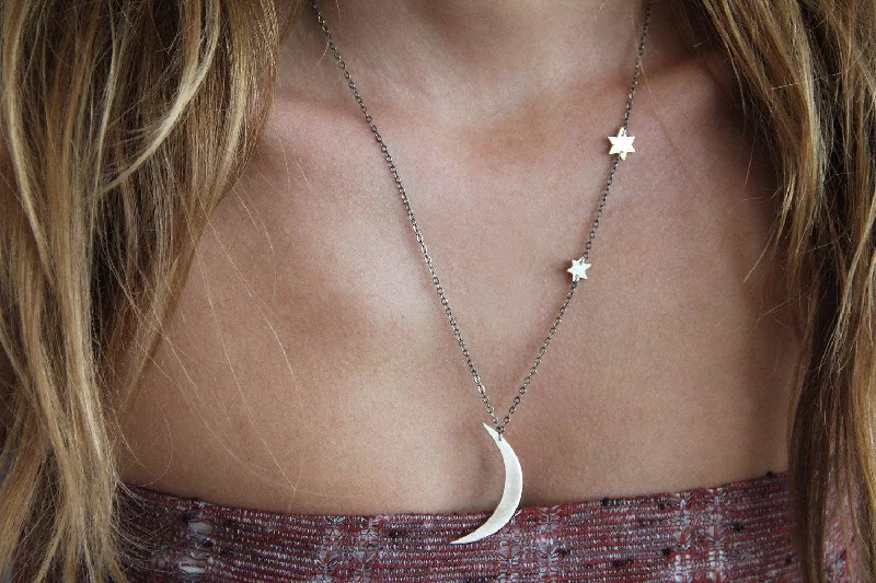 wedding necklaces for women -Bohemian Crescent Moon And Stars Necklace