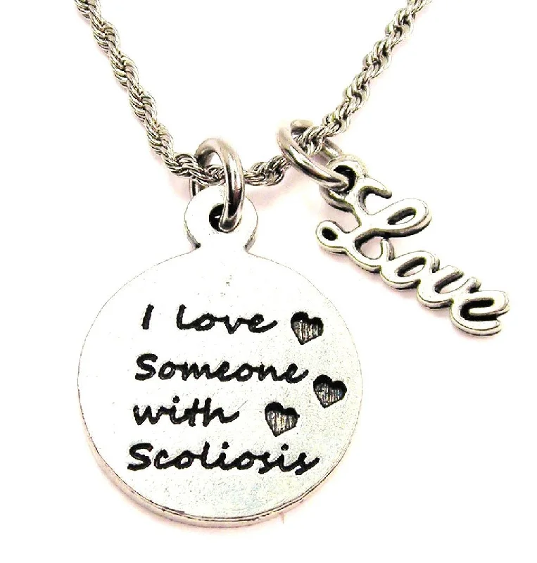 personalized initial necklaces -I Love Someone With Sarcoidosis 20" Chain Necklace With Cursive Love Accent