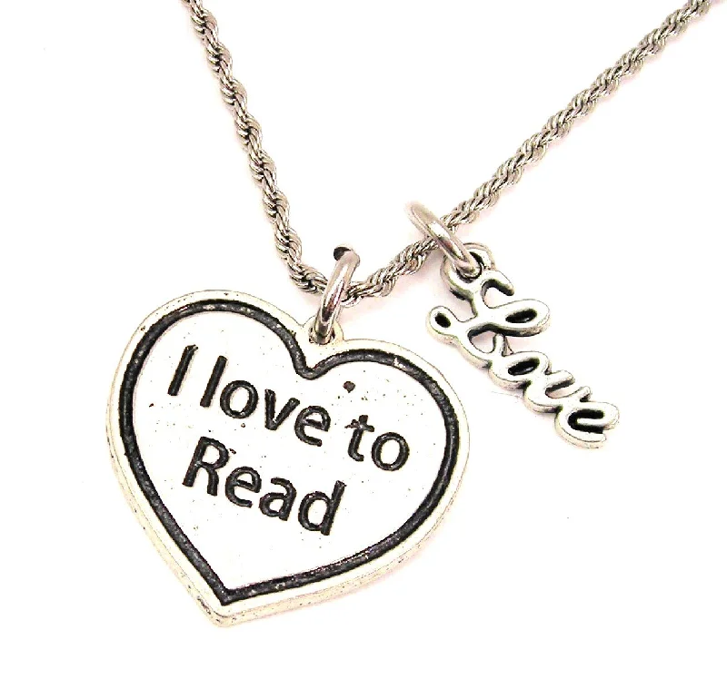 chunky necklaces for women -I Love To Read 20" Chain Necklace With Cursive Love Accent