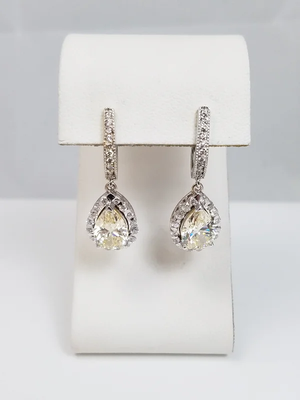 fashion wedding rings -elegant pearl drop earrings -Glamorous 14k White Gold Cubic Zirconia Natural Diamond Dangle Earrings