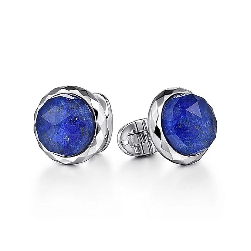 chunky bangles for women -Gabriel Men's Silver & Lapis Round Cufflinks