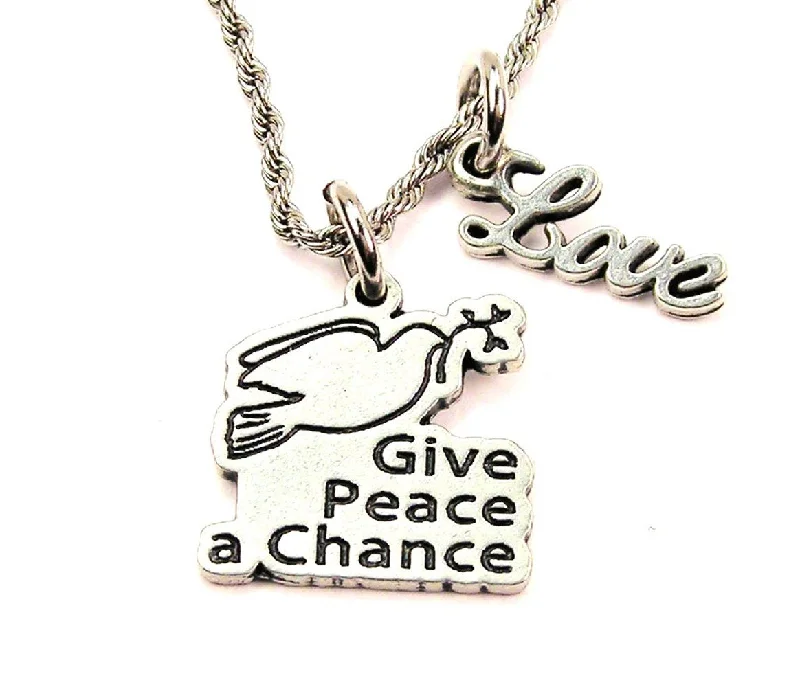 butterfly necklaces for women -Give Peace A Chance 20" Chain Necklace With Cursive Love Accent