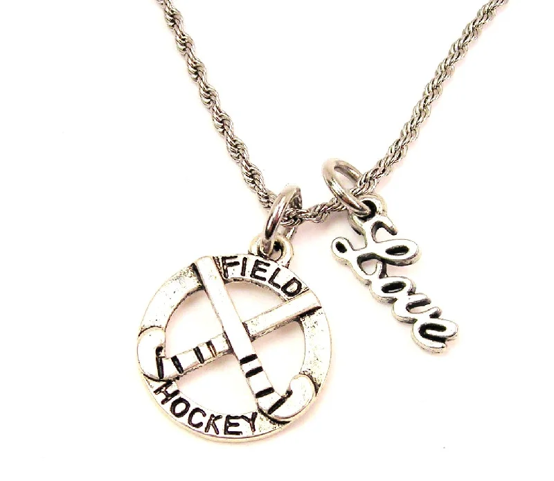 multi-strand necklaces for women -Field Hockey With Sticks 20" Chain Necklace With Cursive Love Accent