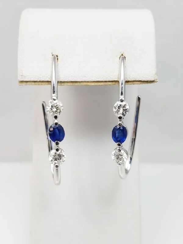 art deco rings for women -birthday gift earrings for women -Elegant Long 14k White Gold Natural Sapphire Diamond Dangle Earrings