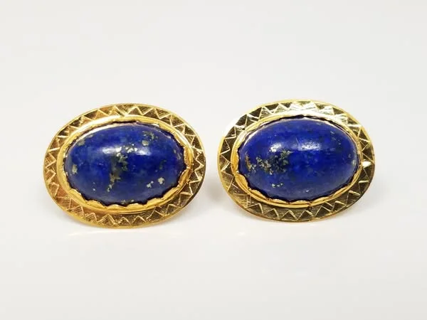 vintage solitaire diamond rings -luxury gold earrings for women -Two Vintage Ladies 19k Yellow Gold Natural Lapis Custom Buttons