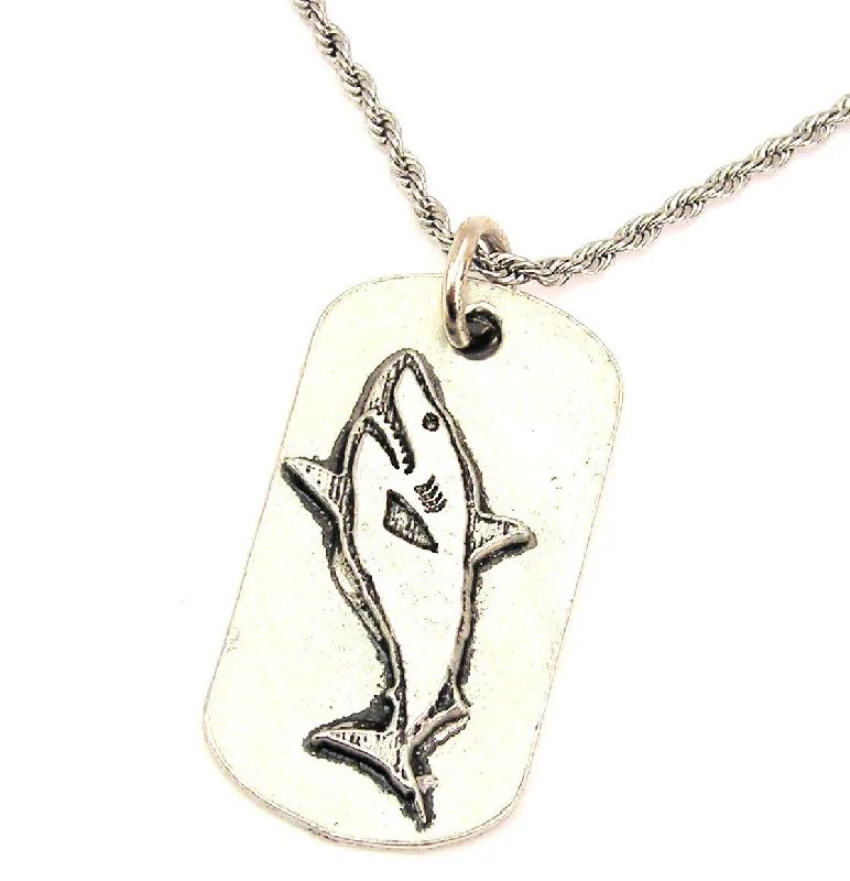 silver bar necklaces for women -Shark Dog Tag Single Charm Necklace