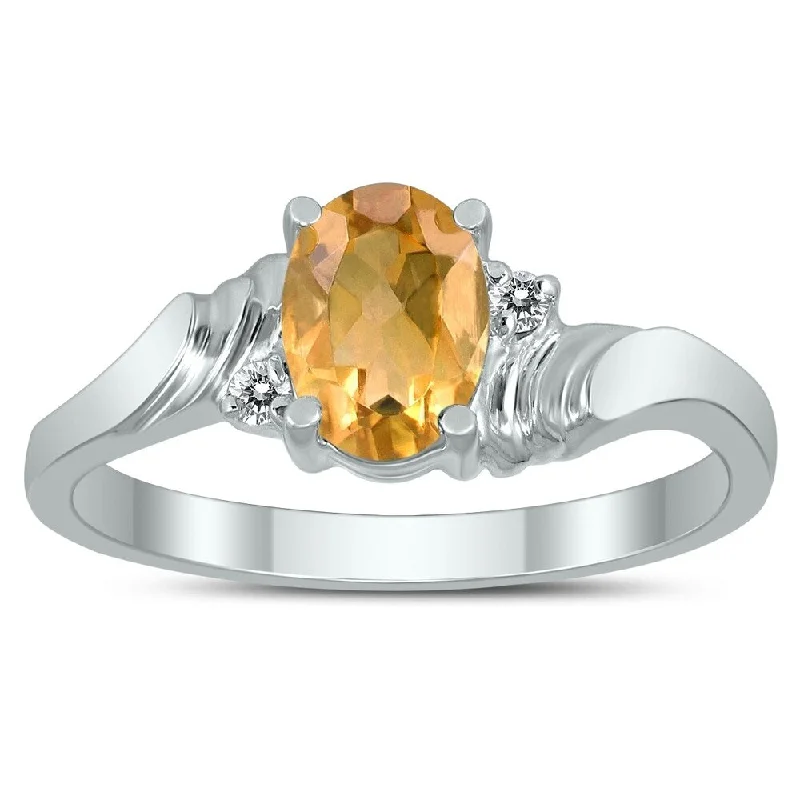 7X5MM Citrine and Diamond Wave Ring in 10K White Gold