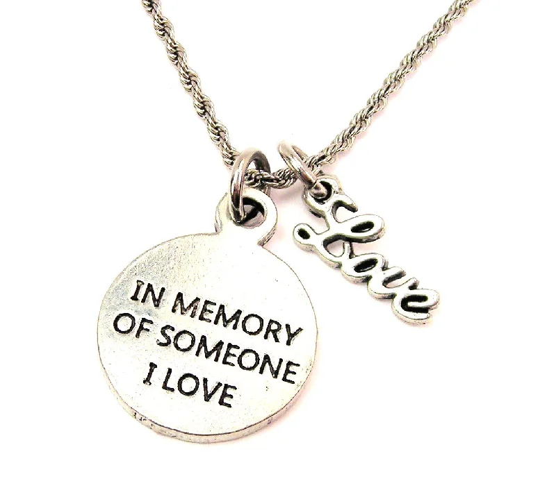 personalized gold necklaces -In Memory Of Someone I Love 20" Chain Necklace With Cursive Love Accent