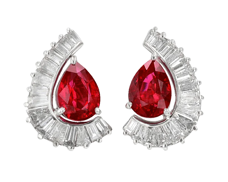 gold rings for women -diamond earrings for women -Burma Ruby Earrings, 4.24 Carats