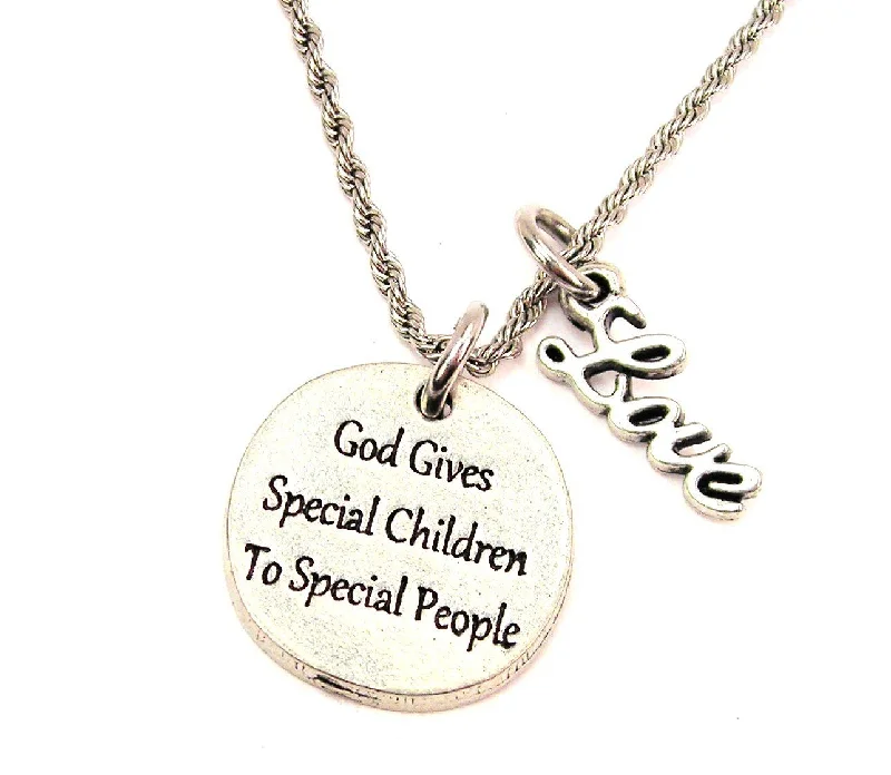 gold pendant necklaces for women -God Gives Special Children To Special People 20" Chain Necklace With Cursive Love Accent