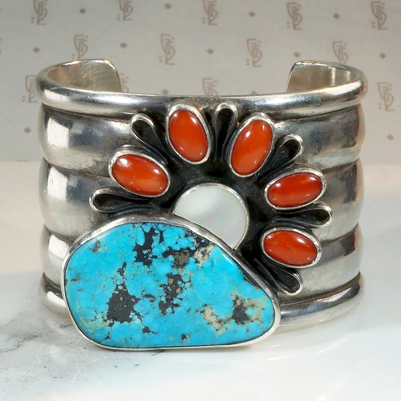 sparkly bangles for women -Cheerful Sunrise Cuff of Colorful Stones & Sterling Silver