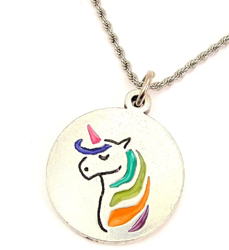 vintage bridal necklaces for women -Rainbow Unicorn Hand Painted Single Charm Necklace