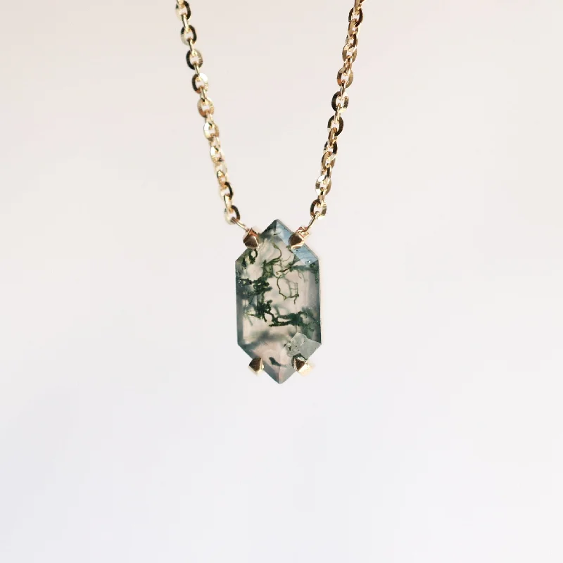 floral necklaces for women -Lucia Hexagon Moss Agate Necklace