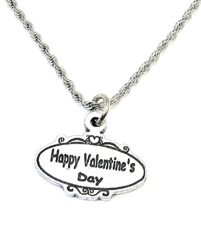 men's style necklaces for women -Happy Valentine's day oval  Single Charm Necklace