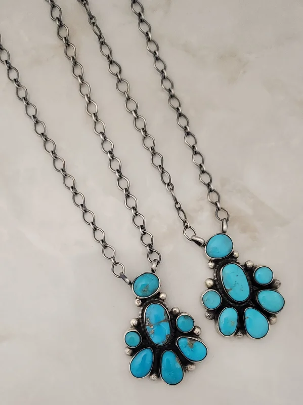 simple chain necklaces for women -Sterling Silver Sonoran Turquoise Half Cluster Adjustable Necklace