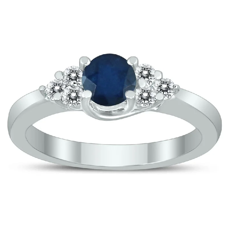 5MM Sapphire and Diamond Cynthia Ring in 10K White Gold