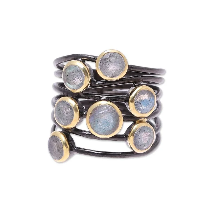 NOVICA Dewy Morn, Gold accented labradorite cocktail ring