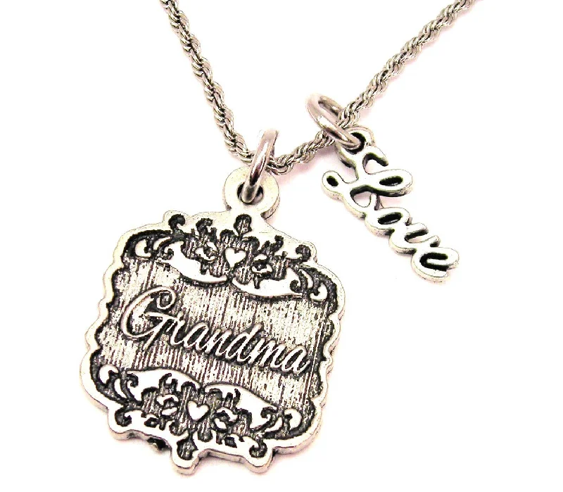 birthstone necklaces for women -Grandma Victorian Scroll 20" Chain Necklace With Cursive Love Accent