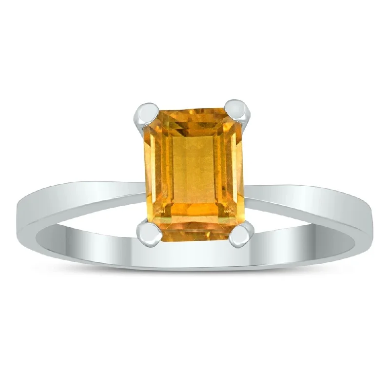 Emerald Shaped 7X5MM Citrine Solitaire Ring in 10K White Gold