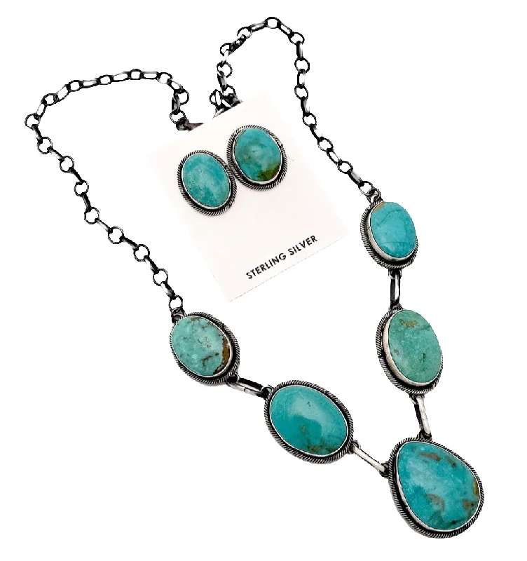 luxury wedding necklaces for women -Stamped Sterling Silver Sonoran Turquoise Necklace & Earring Set