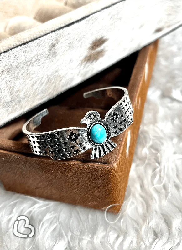 vintage bracelets for women -Thunderbird Silver Cuff with Turquoise Stone