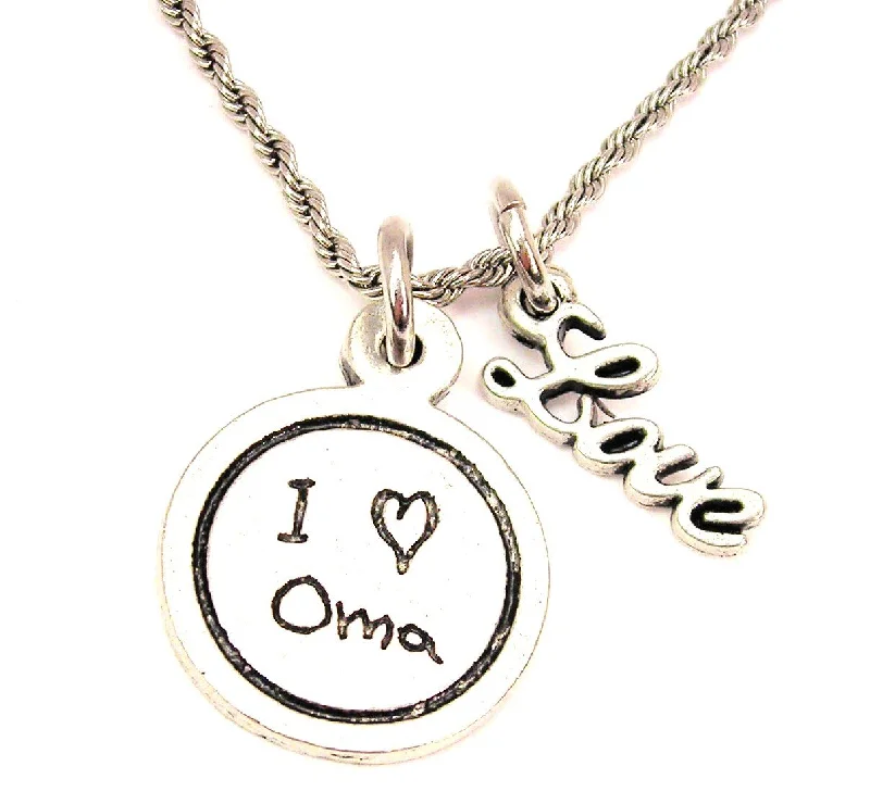 boho necklaces for women -I Love Oma Child Handwriting 20" Chain Necklace With Cursive Love Accent