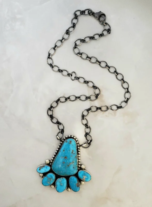 luxury necklaces for brides -Stamped Sterling Silver Blue Ridge Turquoise Necklace