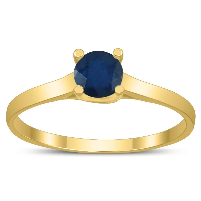 Round 4MM Sapphire Cathedral Solitaire Ring in 10K Yellow Gold