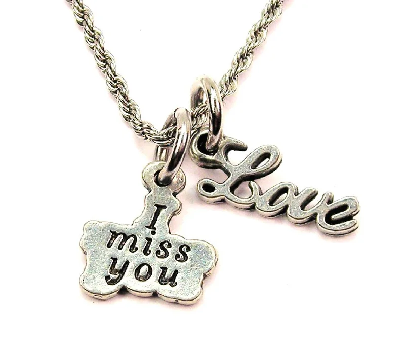 trendy long necklaces for women -I Miss You 20" Chain Necklace With Cursive Love Accent