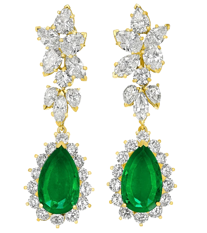 fashion wedding rings -elegant pearl drop earrings -Emerald and Diamond Drop Earrings