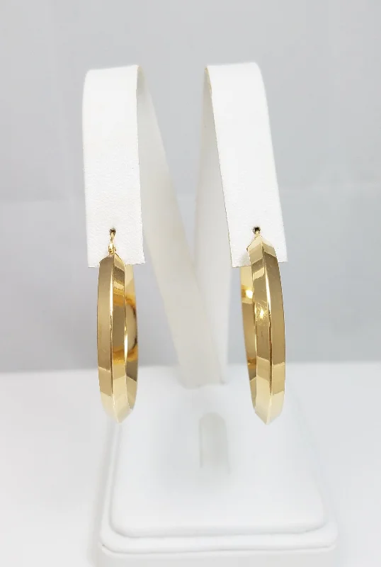 anniversary gemstone rings -geometric earrings for women -Fashionable 14k Yellow Gold Hollow Hoop Earrings