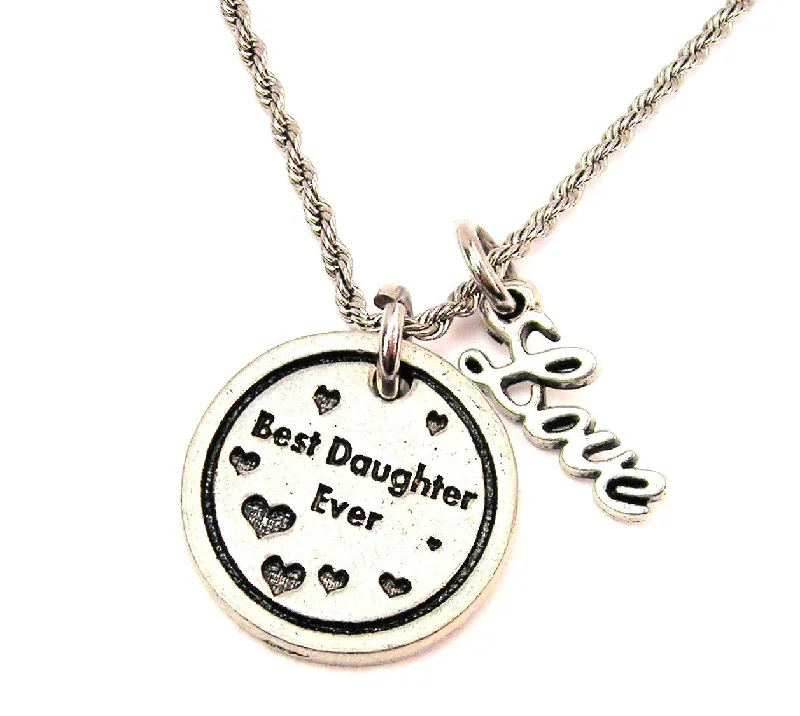 boho chic necklaces for women -Best Daughter Ever 20" Chain Necklace With Cursive Love Accent