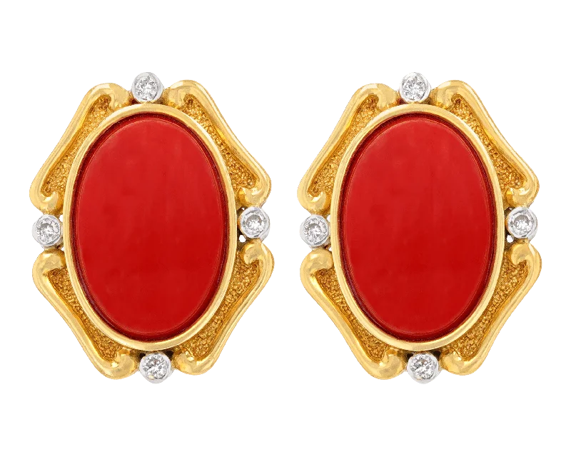 men's style rings for women -pearl stud earrings -Coral and Diamond Earrings