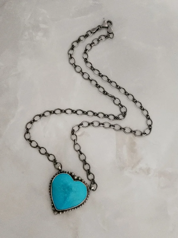 personalized initial necklaces -Stamped Sterling Silver Turquoise Heart Necklace