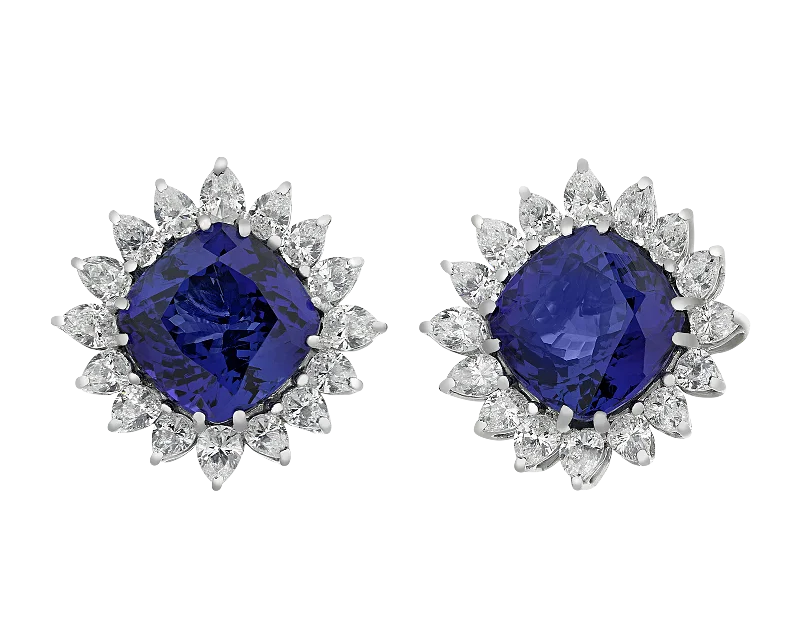 diamond wedding rings for women -colorful earrings for women -Tanzanite Earrings, 17.92 Carats