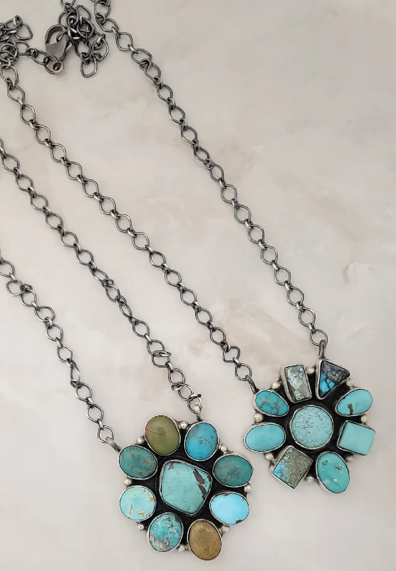 silver chain necklaces for women -Ella Peter Sterling Silver Mixed Turquoise Cluster Adjustable Necklace