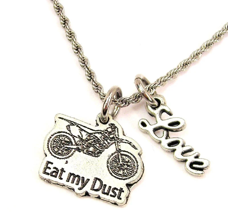 boho necklaces for women -Eat My Dust 20" Chain Necklace With Cursive Love Accent