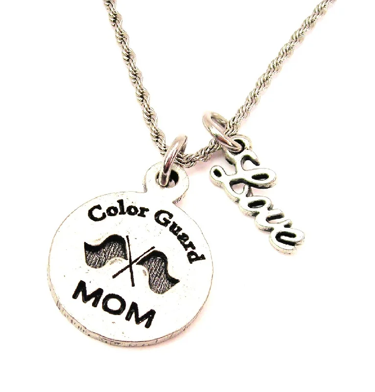 crystal pendant necklaces for women -Color Guard Mom 20" Chain Necklace With Cursive Love Accent