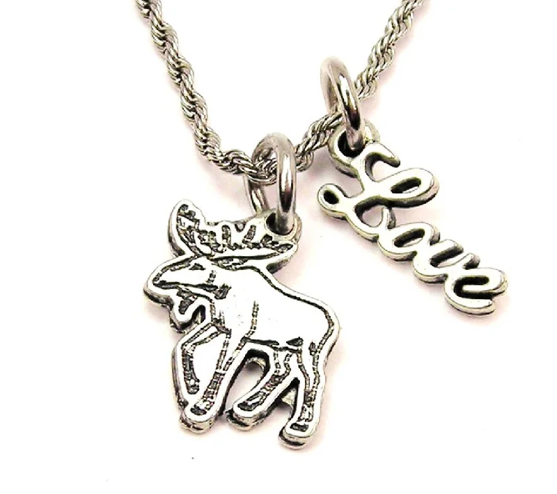 rose gold necklaces for women -Moose 20" Chain Necklace With Cursive Love Accent