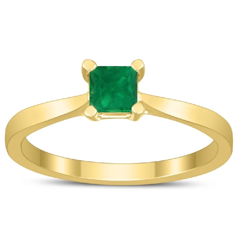 Square Princess Cut 4MM Emerald Solitaire Ring in 10K Yellow Gold